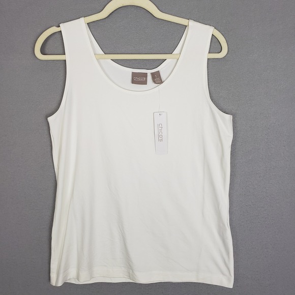 Chico's Tops - Chico's Size M Basic Solid White Knit Tank Top Minimalist Closet Staple Capsule